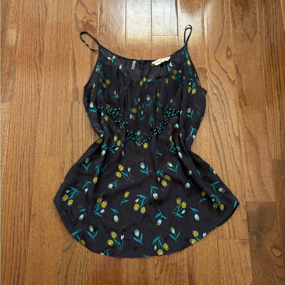Rebecca Taylor 100% silk navy blue tulip print camisole size 4